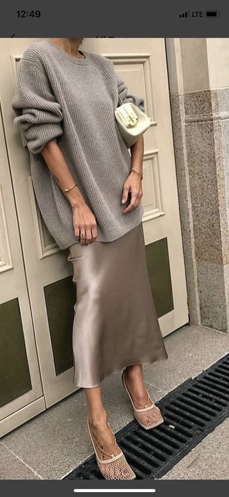 Slip Dress With Sweater, How To Style A Slip Dress, Style A Slip Dress, Slip Dress Layering, Layers Fashion, Silk Dresses Outfit, Silk Skirt Outfit, Casual Silk Dresses, Dress Layering