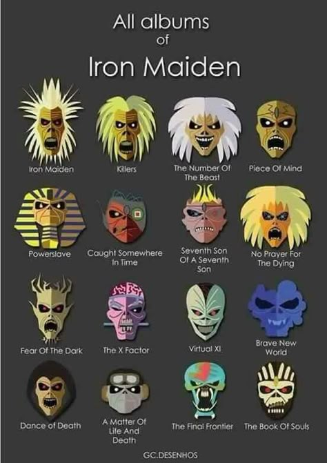 Various Incarnations of Eddie from Iron Maiden - http://www.pinterest.com/TheHitman14/eddie-of-iron-maiden-fame/ Iron Maiden Albums, Billy Joe Armstrong, Iron Maiden Posters, Arte Heavy Metal, Liz Phair, Eddie Iron Maiden, Eddie The Head, Kevin Parker, Steve Harris