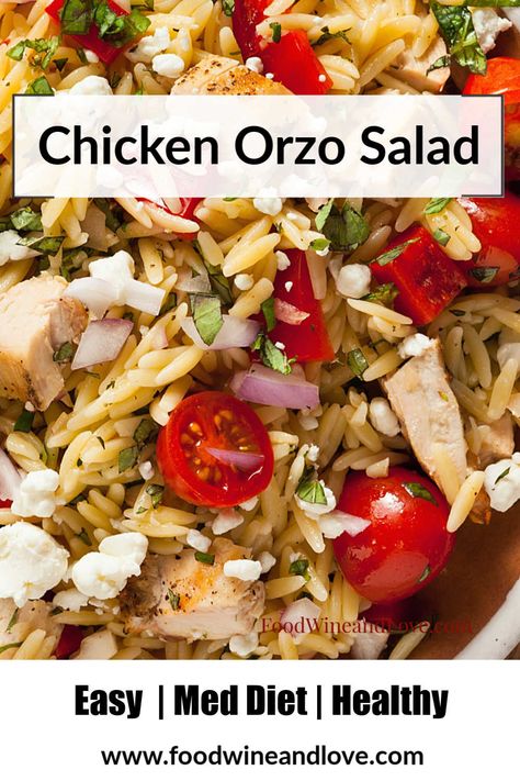 Easy Chicken and Orzo Salad #easy #MedDiet  #healthy #salad #recipe Chicken Orzo Salad, Orzo Salat, Chicken And Orzo, Orzo Salad Recipes, Orzo Pasta Salad, Recipes Potato, Orzo Recipes, Chicken Orzo, Dinners Easy