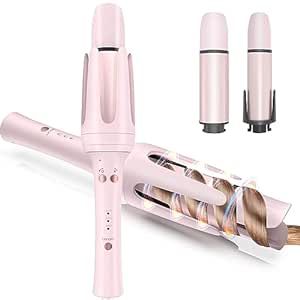 Automatic Curling Iron Hair Curler, Replaceable Auto Curling Wand with 2 Size Barrels (1.25 ", 1.5") & 3 Temps, Ceramic Rotating Curling Iron for Long Hair, Auto off Waver Hair Tool with Reminder-Pink Rotating Curling Iron, Automatic Curling Iron, Wand Hairstyles, Automatic Hair Curler, Ceramic Hair Straightener, Iron Hair, Hair Waver, Curling Iron Hairstyles, Curling Hair With Wand