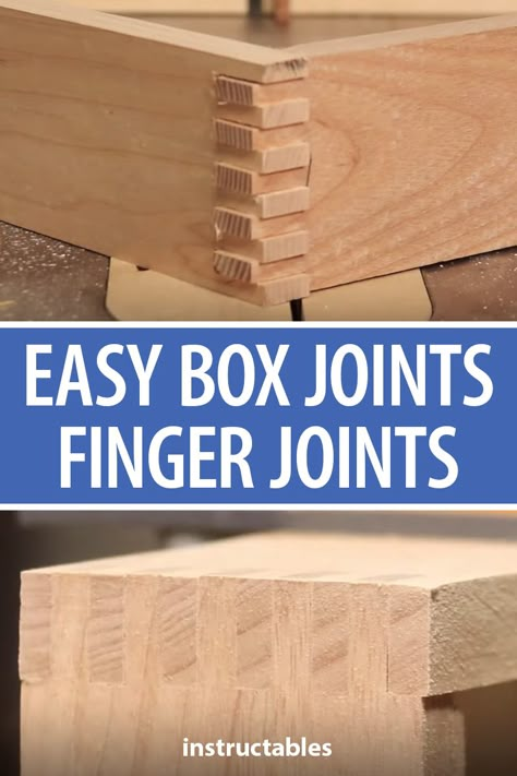 Box joints sometimes referred to as finger joints, are an easy yet effective joinery method. #Instructables #workshop #woodshop #woodworking #carpentry Woodworking Joints How To Make, Interlocking Wood Joints, Finger Joints Woodworking, Easy Joinery, Wood Joints Joinery, Diy Wooden Box, Wood Joining, Woodworking Jigsaw, Woodworking Project Ideas