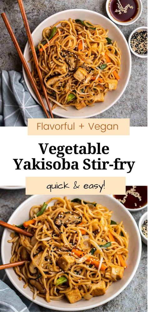 This vegan yakisoba features chewy noodles, tofu, and vibrant veggies cooked in a sweet and savory sauce. Ready in 30 minutes, this dish is the perfect easy weeknight dinner. Gluten-free options are provided too! Vegan Yakisoba, Yakisoba Noodles Recipe, Vegan Japanese Food, Yakisoba Recipe, Chewy Noodles, Japanese Vegan, Tofu Noodles, Vegan Japanese, Vegan Worcestershire Sauce