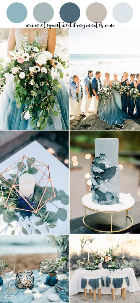 Beach Wedding Color Ideas, Gray Wedding Colors, Beach Wedding Colors, Wedding Color Combos, Beach Wedding Cake, Wedding Color Ideas, Summer Beach Wedding, Wedding Colors Blue, Summer Wedding Colors