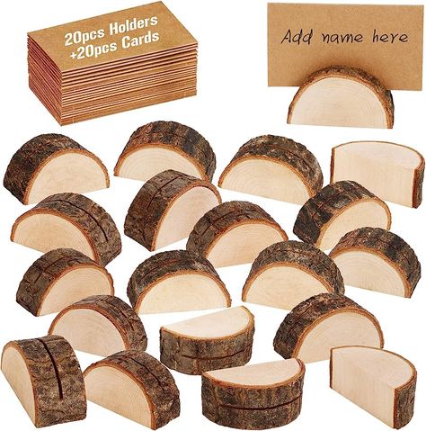 X-BLTU 40PCS Wood Place Card Holders, Semicircle Shape Rustic Real Wood Base Wedding Table Name Number Holder Party Decoration Picture Memo Clip Note Photo Clip Holder(20 Holders +20 Kraft Paper) : Amazon.co.uk: Home & Kitchen Rustic Place Card Holders, Wood Place Card Holders, Wedding Table Name, Kraft Paper Tags, Place Card Holders Wedding, Wedding Table Names, Table Card Holder, Table Number Holders, Memo Holder