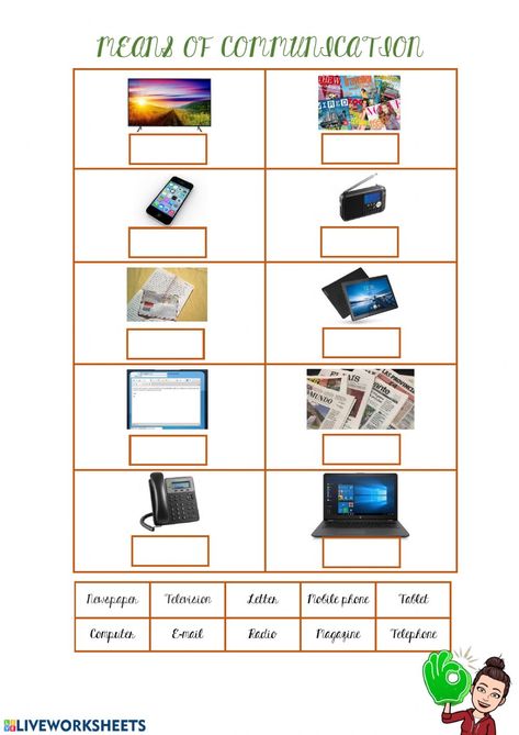 Means of communication II worksheet Communication Worksheets For Kids, How We Communicate Worksheet, Media And Communication Studies, Means Of Communication Worksheets, Communication Worksheets, Communication Pictures, Means Of Communication, Computer Lessons, Media Communication