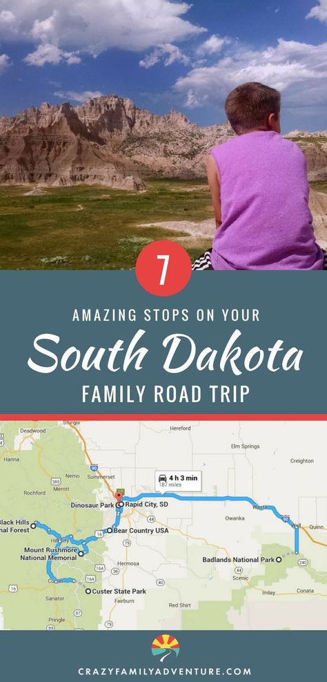 A South Dakota family road trip is a classic USA travel experience! From the beautiful scenery and great hikes at Badlands National Park and the Black Hills, to a stop at the epic Mount Rushmore, this is a bucketlist trip! Whether you are just driving through on I90 or your final destination is South Dakota, this #itinerary covers all the must-see sights to make this a #family vacation to remember! #thingstodo #roadtrip #Ideas Mount Rushmore Vacation, South Dakota Road Trip, South Dakota Vacation, Bus Trip, South Dakota Travel, Yellowstone Trip, Road Trip Planner, Family Road Trip, Custer State Park