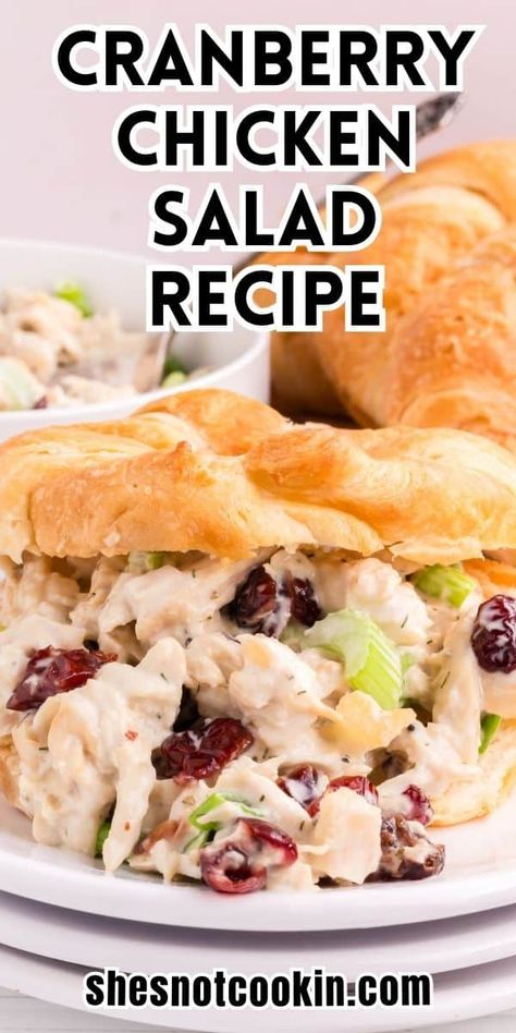 This Cranberry Chicken Salad Recipe features tender chicken, sweet dried cranberries, and crisp celery, all combined in a creamy dressing. Perfect for a quick lunch, meal prep as or an appetizer with crackers. Easy Cranberry Chicken, Cranberry Chicken Salad Recipe, Walnut Chicken Salad, Cranberry Chicken Salad, Chicken Salad Sandwich Recipe, Delicious Chicken Salad, Chicken Salad Recipe Easy, Cranberry Chicken, Creamy Dressing