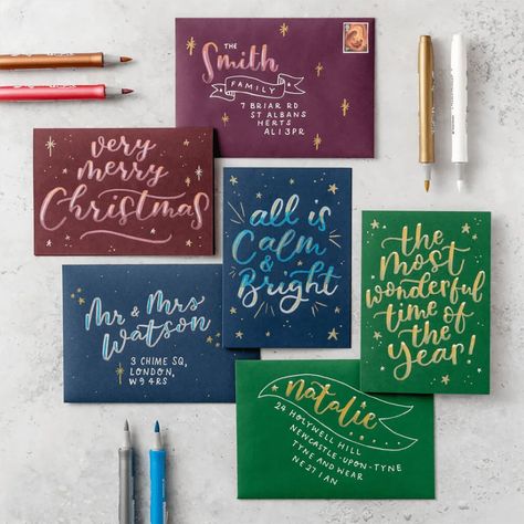 15 Christmas card making kits for the festive season - Gathered Hand Lettering Christmas Cards, Hand Lettered Christmas Cards, Christmas Hand Lettering, Calligraphy Christmas Cards, Calligraphy Kit, Christmas Card Making, Hand Lettered Christmas, Greeting Card Inspiration, Christmas Calligraphy