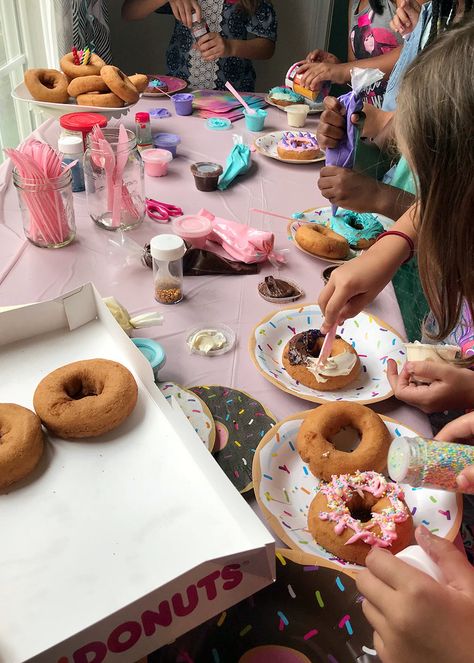 A Donut Decorating Birthday Party — Tag & Tibby Design Decorating Birthday Party, Donut Party Decorations, Donut Theme Party, Doughnut Party, Donut Themed Birthday Party, Donut Birthday Party, Decorating Birthday, Grown Up Parties, Donut Decorations