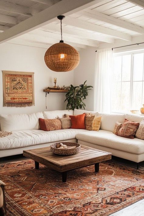 Achieve a relaxed, free-spirited vibe with a bohemian-inspired living room. Mix and match colorful textiles, patterns, and natural materials like rattan or wood. Incorporate plenty of plants, layered rugs, and oversized pillows for that perfect boho look. Add hanging macramé planters and string lights for a cozy, eclectic finish. 🌿🛋 #BohoLiving #EclecticDecor #FreeSpiritStyle Boho Chic Room Decor, Boho Living Room Decor Apartment, Boho Themed House, Layered Rugs Living Room, Organization Living Room, Decor Small Living Room, Living Room Hacks, Living Room Layout Ideas, Room Layout Ideas