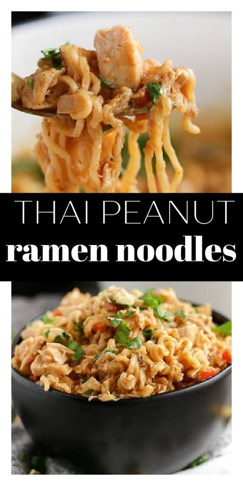 Dinner Recipes Ramen, Thai Noodles With Chicken, Thai Peanut Chicken Ramen, Peanut Ramen Noodles, Peanut Chicken Ramen, Thai Peanut Ramen, Ramen Dinner Recipes, Thai Ramen, Peanut Ramen