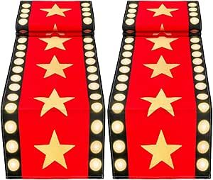 2 Pcs 13 x 72 Inch Movie Night Table Runner Red Movie Theme with Gold Star Design Movie Night Red Carpet Decoration for Movie Night Birthday Party Supplies（red） Recital Decorations, Red Carpet Decorations, Movie Night Birthday, Night Birthday Party, Movie Night Birthday Party, Piano Recital, Movie Themes, Night Table, Lights Camera Action