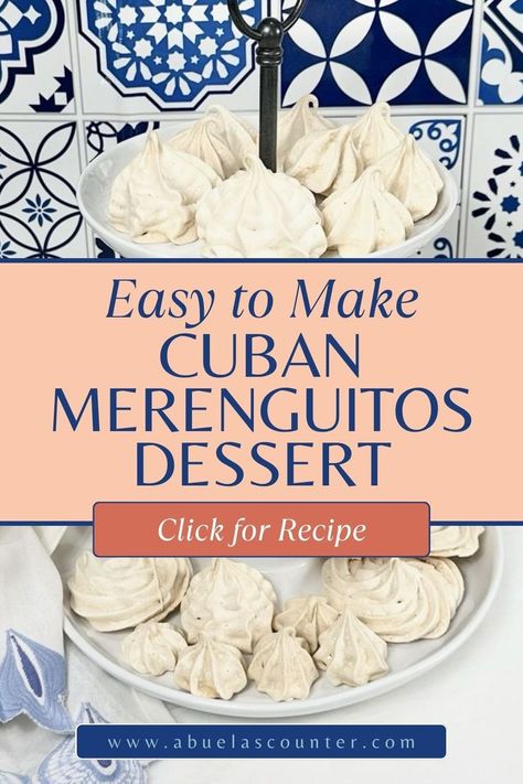 Discover the sweet and crispy delight of Cuban Merenguitos with our traditional meringue cookies dessert recipe. These airy, melt-in-your-mouth treats are a beloved Cuban classic, perfect for enjoying with a cup of coffee or as a light, sweet snack. Made with just a few simple ingredients, these meringue cookies are easy to whip up and bring a touch of nostalgia to any occasion. Whether you're new to Cuban baking or reliving childhood memories, these merenguitos are sure to impress. Cuban Desserts Easy, Cuban Cookies, Meringue Cookies Recipe, Cuban Desserts, Dessert Birthday, Traditional Holiday Recipes, Meringue Cookie Recipe, Cuban Food, Dinner Night