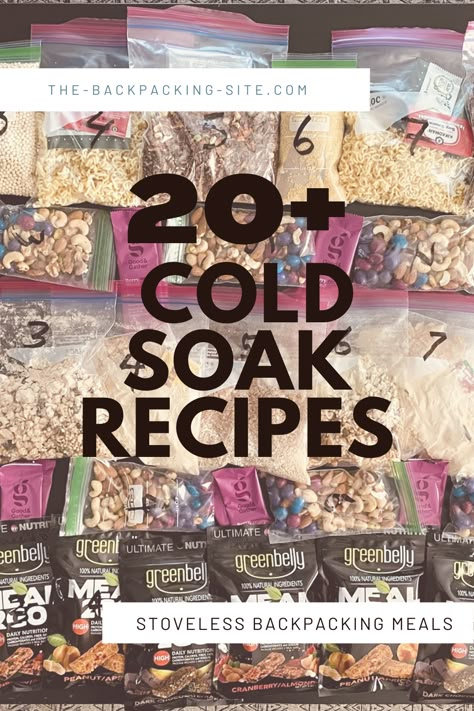 ‘Cold soaking’ is the process of rehydrating food using nothing but cold water. Especially for long multi-day hikes, every ounce counts! Although the ritual of cooking a meal at the end of the day is worth the weight of equipment, our recipes guarantee you won’t miss out on any comfort when backpacking without a stove. #coldsoak #coldsoaking #coldsoakmeals #coldsoakrecipes #stovelessbackpacking #ultralightbackpacking #backpacking #hiking #camping #ultralight #packweighttips #backpackingtips Dehydrate Meals For Camping, Pct Trail Backpacking Meals, Stoveless Backpacking Meals, No Cook Hiking Food Backpacking Meals, Dehydrated Meals For Backpacking, Jet Boil Recipes Backpacking Meals, 3 Day Backpacking Food, Hiking Recipes Backpacking, Thru Hiking Food