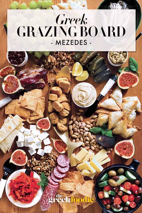 How To Make A Greek Grazing Board Greek Food Party, Greek Night, Greek Board, Greek Meze, Meze Platter, Greek Dinner, Charcuterie Appetizers, Greek Appetizers, Greek Dinners