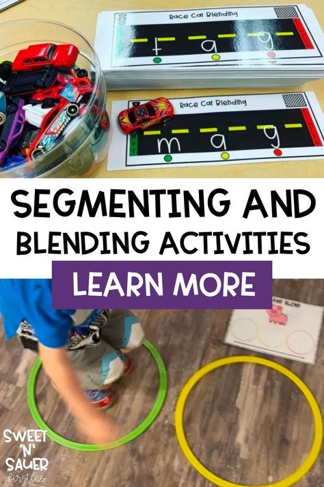 Have you found your 1st grade classroom struggling with CVC words even when you feel like you’ve tried everything to help them with blending and segmenting? You won’t want to miss this blog post that includes 5 easy and engaging activities to practice CVC words. Some of these CVC activities include pop it blending, race car blending and even blending with hula hoops. Use all of these blending and segmenting activities to help your students with their reading skills while still having fun. Cvc Word Blending Activities, Hands On Reading Activities Kindergarten, Phonemic Segmentation Activities, Word Blending Activities First Grade, Cvc Independent Activities, Blend Phonics Activities, Blending Cvc Words Games, Multisensory Reading Activities, Fun Cvc Word Activities