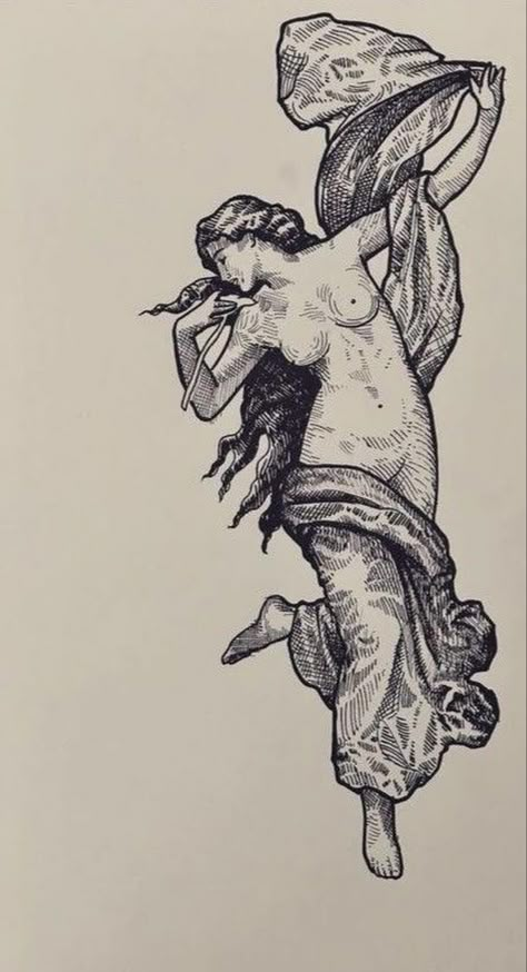 Midevil Style Tattoo, Eos Goddess, Woodcut Tattoo, Tattoos Drawing, William Adolphe, Kunst Tattoos, Mythology Tattoos, Tattooed Women, Sketchbook Inspiration