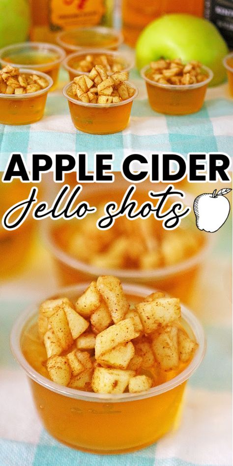 apple cider jello shots on a blue plaid napkin Apple Cider Jello Shots, Cider Jello Shots, Best Jello Shot Recipes, Thanksgiving Jello, Christmas Eve Party Ideas, Apple Cider Bourbon, Best Jello Shots, Spooky Drinks, After Wedding Party