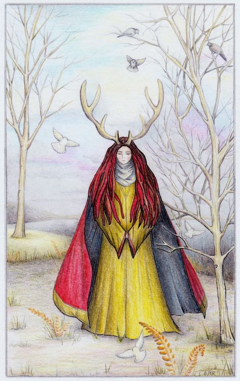 Antlered Goddess, Celtic Halloween, Celtic Heroes, Lady Of The Forest, Elen Of The Ways, Deer Woman, Enchanted Art, Celtic Myth, Wiccan Art