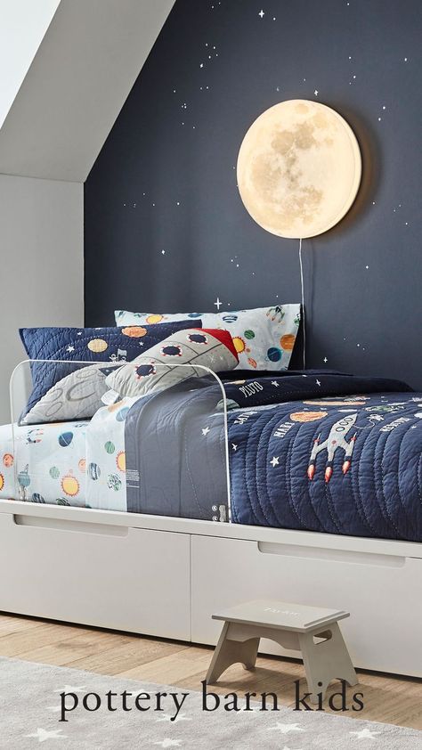 Toddler Space Room, Kids Space Bedroom, Todler Room, Boys Space Bedroom, Outer Space Room, Healthy Bedroom, Outer Space Bedroom, Space Kids Room, Outer Space Nursery