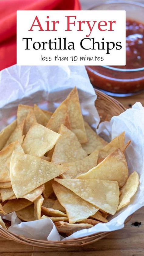 Air Fryer Tortilla Chips, Healthy Tortilla Chips, Air Fryer Tortilla, Air Fryer Chips, Fried Tortilla Chips, Healthy Tortilla, Chip Recipe, Tortilla Chip Recipe, Tortilla Chip