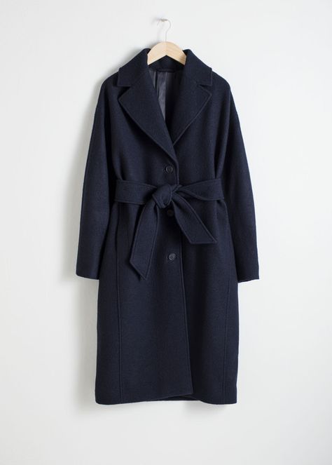 Belted Wool Coat - Blue - Woolcoats - & Other Stories And Other Stories, 10 Piece Capsule Wardrobe, 5 Piece French Wardrobe, Career Clothes, Belted Wool Coat, Oversized Wool Coat, French Wardrobe, Straight Clothes, Rosie Huntington