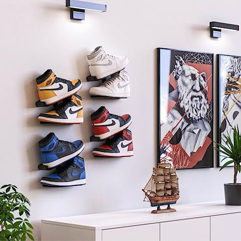 Sneaker Closet Ideas, Wall Mount Shoe Rack, Shoe Rack Display, Shoe Rack Wall, Sneaker Rack, Sneaker Wall, Sneakerhead Room, Sneaker Displays, Wall Mounted Shoe Rack