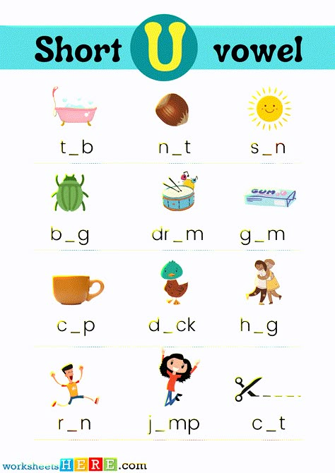 Find Missing Short Vowel U With Pictures PDF Worksheet For Kindergarten and Kids - WorksheetsHere.com Vowel U Worksheets, Lkg English Worksheet, Short U Worksheets, Vowels Kindergarten, Short Vowel Worksheets, Worksheet For Kindergarten, Vowel Worksheets, Kindergarten Worksheets Free Printables, Improve Your Vocabulary