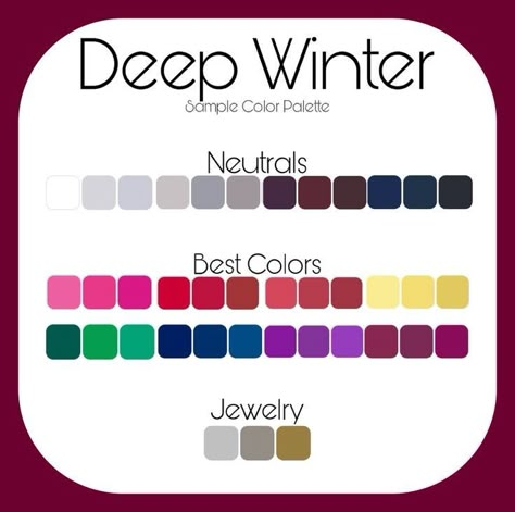 Deep Winter Wardrobe Palette, Deep Winter Light Colors, Nail Colors For Deep Winter, Deep Winter Color Clothes, Deep Winter Best Colors, Deep Winter Pallet, Deep Winter Pallet Outfits, Deep Winter Work Outfits, Color Palette Deep Winter