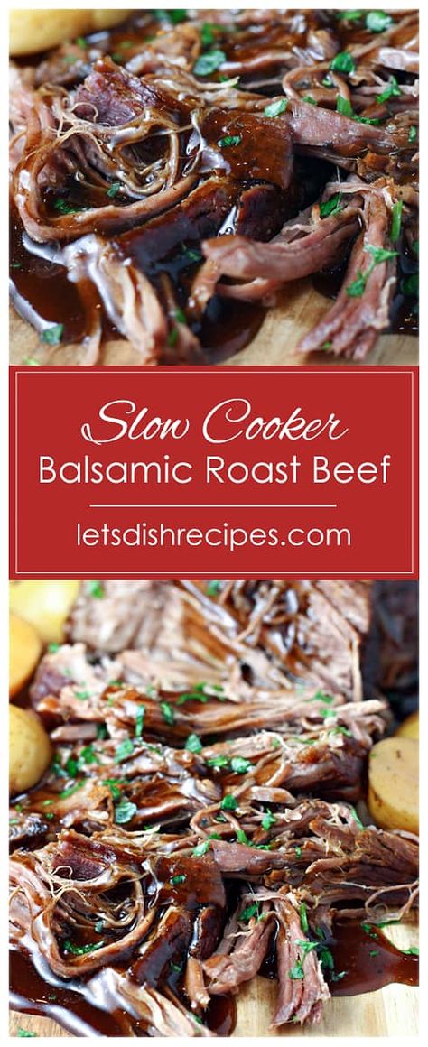 Crockpot Pot Roast Recipes, Balsamic Roast Beef, Balsamic Pot Roast, Dump And Go Crockpot, Slow Cooker Shredded Beef, Crockpot Pot Roast, Slow Cooker Pot Roast Recipes, Crockpot Roast Recipes, Slow Cooker Pot Roast