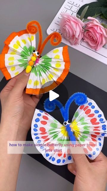 paper crafts creator on Instagram: "Use paper towels to blend butterflies! Very suitable for kindergarten children~simple and beautiful #springhandpainting #kindergartenhandwork #artenlightenment #creativehandwork #sfumato #handmade #kindergarten #diy #handicraft  paper craft  ideas" Kindergarten Butterfly Art, Diy Insects Craft, Insect Crafts For Kindergarten, Simple Art And Craft For Kindergarten, Easy Crafts For Kindergarten, Insect Crafts Preschool, Butterfly Crafts For Toddlers, Butterfly Art For Kids, Insects Craft