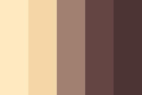 Caramel Chocolate color palette created by serena that consists #ffe9c0,#f4d6a7,#a18072,#654444,#4d3434 colors. Chocolate Color Palette, Neutral Colour Scheme, Chocolate Palette, Brand Colour Schemes, Flat Color Palette, Ivory Color Palette, Color Design Inspiration, Color Palette Challenge, Business Colors