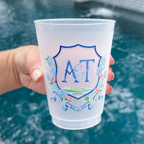 Custom Watercolor Crest Shatterproof Cups Full Color Wedding - Etsy Venue Watercolor, Watercolor Crest, Frosted Cups, Frosted Cup, Wedding Crest, Wedding Cups, Wedding Monogram, Custom Cups, Color Wedding