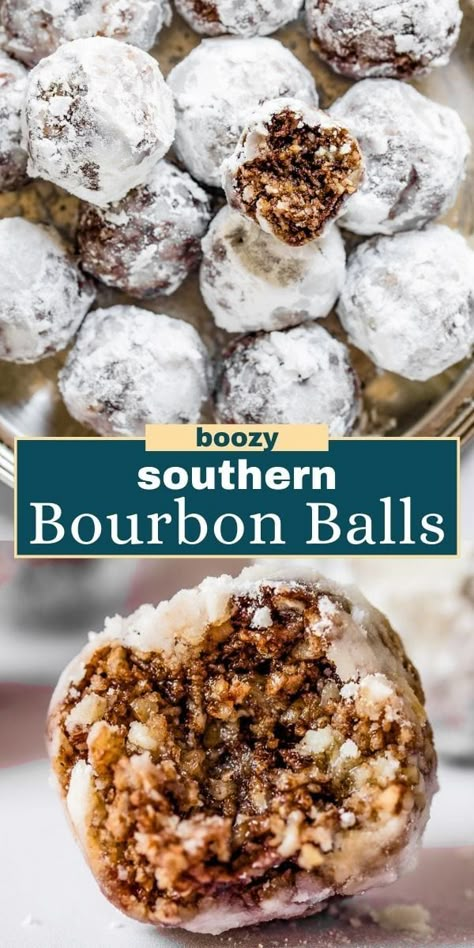 Bourbon Balls are a delicious treat, perfect for your Christmas tray! Made with crushed vanilla wafers, pecans, chocolate, and a hearty splash of bourbon, these traditional Southern candies are a guaranteed crowd-pleaser. Bourbon Balls Vanilla Wafers, Wafer Cookie Desserts, Bourbon Cookies Recipe, Booze Balls, Diethood Recipes, Bourbon Balls Recipe, Easy Christmas Candy, Selfie Filters, Christmas Candy Easy