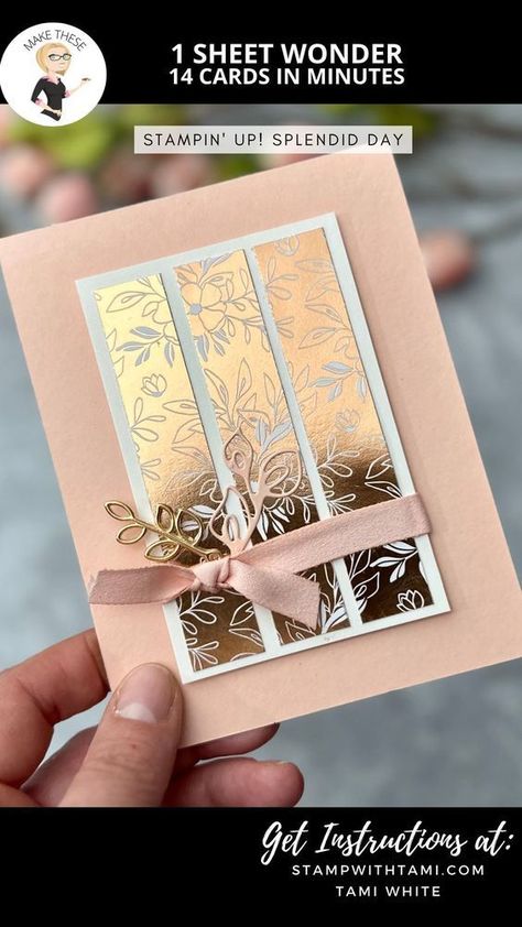 Foil Cardstock Cards, Stampinup 2023 Cards, 5 X 7 Handmade Cards, Su Splendid Day Cards, Embossing Cards Ideas Cardmaking, Stampin Up Splendid Day Suite, Stampin Up Cards With Dsp, Wedding Cards Handmade Stampin Up Ideas, Quick Stampin Up Cards