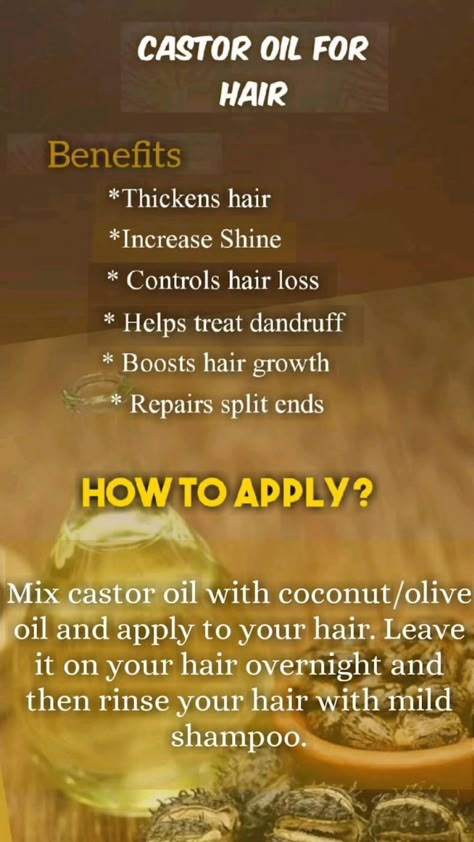 Hair Thickening Remedies, Diy Hair Oil, Natural Hair Growth Remedies, Homemade Hair Treatments, Hair Growth Remedies, Castor Oil Benefits, Healthy Natural Hair Growth, Natural Hair Growth Tips, Hair Growth Secrets