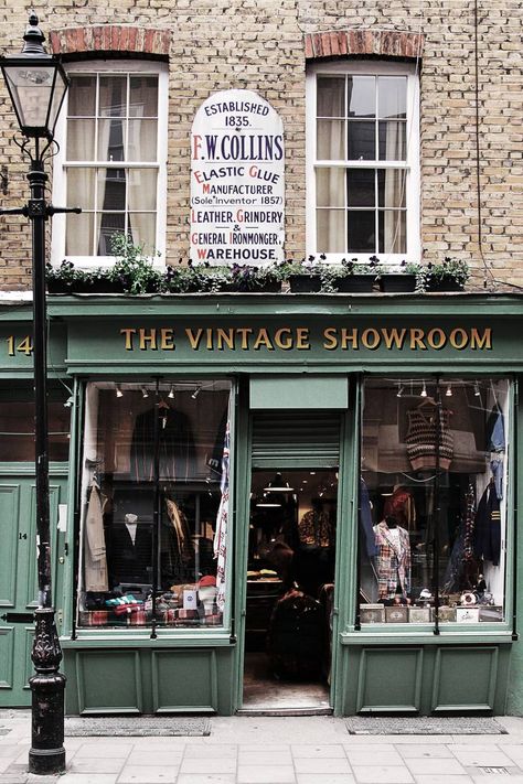 The Vintage Showroom Vintage Showroom, Magazine Lifestyle, London Evening, Shop Facade, Storefront Design, Shop Fronts, Shop Front Design, Doors And Windows, Shop Front