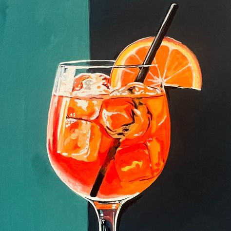 Drink And Paint Ideas, Funny Acrylic Paintings, Cocktail Painting Acrylic, Cocktails Painting, Red And Orange Aesthetic, Food Painting Ideas, Drinks Painting, Acrylic Painting Still Life, Cocktail Painting