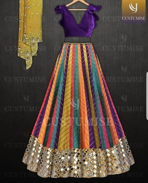 Orang India, Navratri Dress, Indian Outfits Lehenga, Lehnga Dress, Gaun Fashion, Salwar Kamiz, Half Saree Designs, Long Dress Design, Colorful Dress