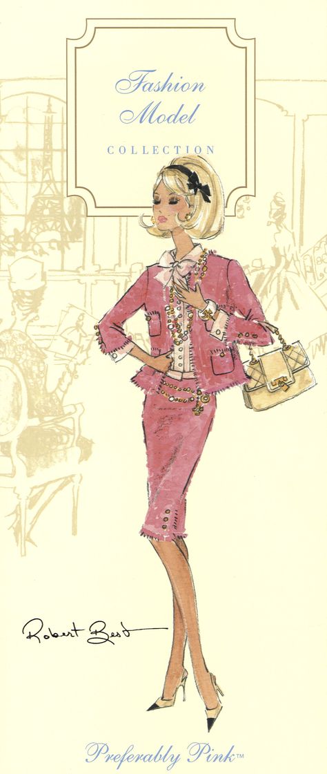 Robert Best Barbie Sketch, Chanel Illustration, Robert Best, Vintage Fashion Sketches, Barbie Art, Barbie Fashion Sketches, Barbie Drawing, Stylish Lady, Classic Chanel