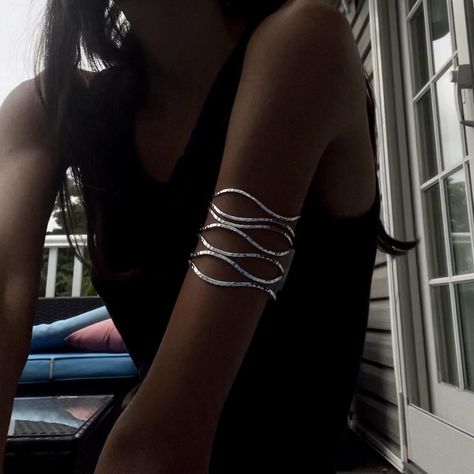 Silver wave arm cuff - Depop Arm Cuffs Aesthetic, Arm Rings, Arm Cuff Jewelry, Silver Arm Cuff, Arm Bangles, Arm Ring, Upper Arm Cuffs, Winter Ball, Hair Cuffs