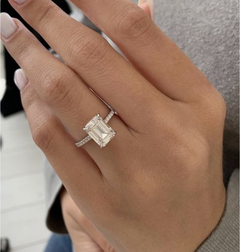 Square Shaped Ring, Rectangle Shaped Engagement Rings, Emerald Engagement Ring Diamond Band, Diamond Rectangle Ring, Unique Rectangle Engagement Rings, Emerald Cut Engagement Ring Pave Band, Rectangular Ring Engagement, Wedding Rings Rectangular, Rings Engagement Rectangle