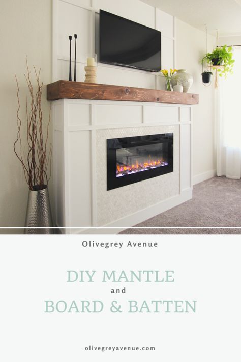 Fireplace Board And Batten, Board And Batten Fireplace, Casa Rock, Diy Electric Fireplace, Diy Mantle, Diy Fireplace Mantle, Electric Fireplace Living Room, Design Camino, Basement Fireplace