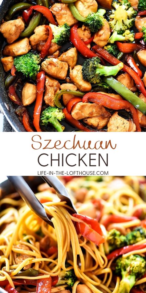 This Szechuan Chicken recipe is filled with veggies, linguine noodles and grilled chicken covered in a delicious teriyaki gourmet sauce. It is so easy to make and ready in no-time! Chicken Szechuan Recipes, Szchechuan Chicken Recipe, Szechuan Chicken Recipe, Yoshida Sauce, Creamy Pasta Primavera, Teriyaki Chicken Casserole, Szechuan Chicken, Asian Chicken Salads, Chicken Life