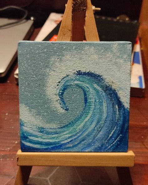 Acrylic wave painting on 4x4 canvas 4x4 Canvas Painting Ideas, Acrylic Wave Painting, Work Vision Board, Wave Painting, Blue Painting, Canvas Art Painting, Painting Ideas, Acrylic Painting, Canvas Painting