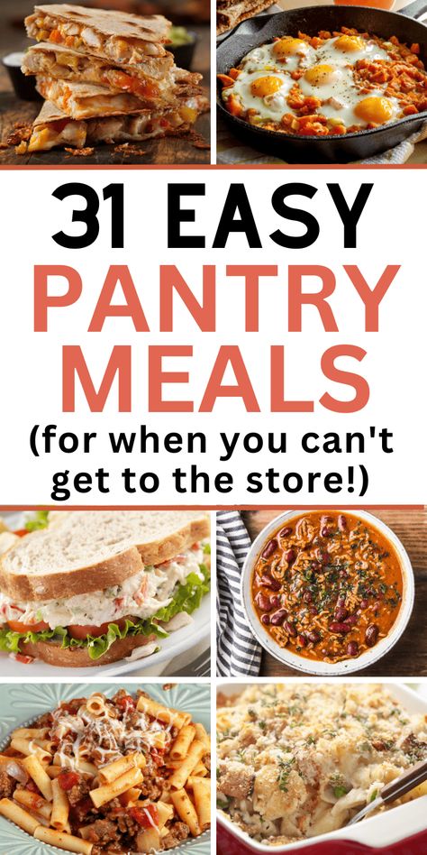 Need to clean out the pantry, or don't have time or money to go to the grocery store? Try these quick and easy pantry recipes! Perfect for a no spend challenge, or when you just need some easy recipes. You'll love these quick easy pantry meals, for one or the whole family with picky eaters. Easy pantry meals dinners, pantry meals recipes healthy, pantry meals recipes healthy vegetarian, pantry meals clean out, pantry meal ideas recipes simple, food pantry meal ideas, prepper pantry meal ideas. Pantry Meals Recipes, Healthy Pantry Meals, Prepper Pantry, Pantry Meals, Meals Cheap, Cheap Meal Plans, Pantry Recipes, Healthy Pantry, Budget Family Meals