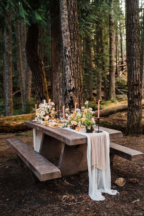 Forest Tablescape, Picnic Table Wedding, Wedding Emergency Kit, Campground Wedding, Cabin Wedding, National Park Elopement, Picnic Wedding, Camp Wedding, Park Elopement