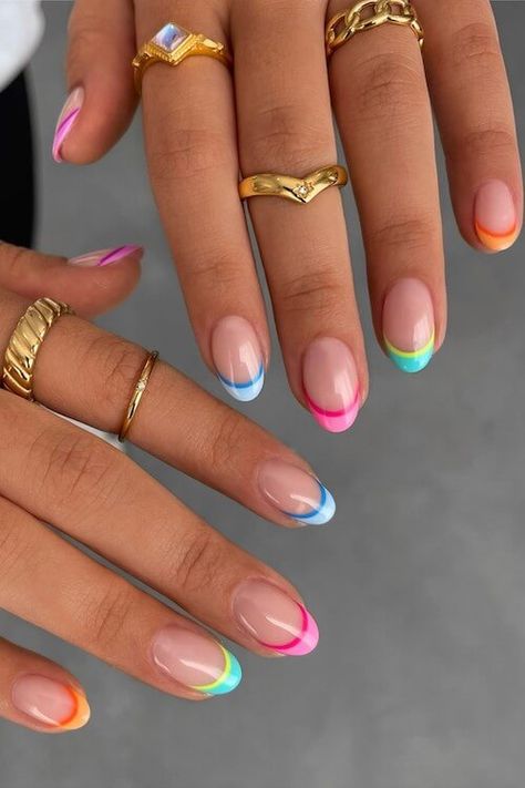 50+ Short Summer Nails To Elevate Your Look This Vacation Vacation Nails Colorful, Colorful Summer Nails 2024, Summer Tip Nails, Cute Spring Break Nails Short, Nail Into For Short Nails, Beach Nail Inspo Short, Simple Beach Nails Short, Biab Nails Inspiration Summer 2024, Very Short Nails Ideas Summer