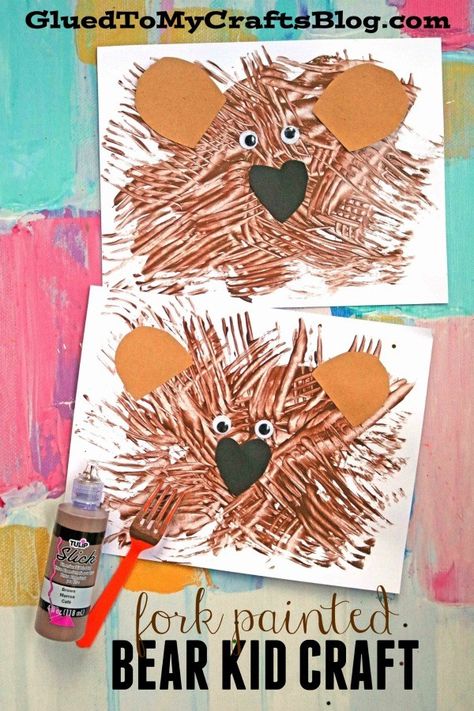 Fork Painted Teddy Bear - Kid Craft Bear Crafts Preschool, Bears Preschool, Painted Bear, Bear Craft, Going On A Bear Hunt, Brown Bear Brown Bear, Teddy Bear Day, Bear Hunt, Teddy Bear Theme