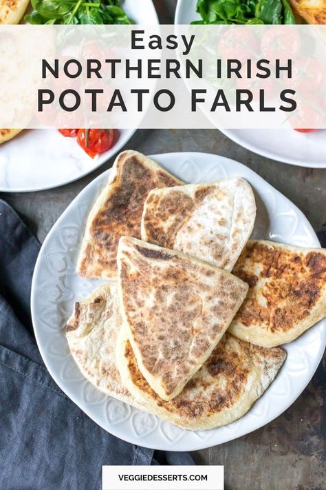 This easy traditional Irish Potato Farls recipe is a classic staple part of a Northern Irish breakfast: an Ulster Fry. Also known as potato bread, tattie scones or potato cakes, farls are simply made from mashed potato and flour mixed into a dough and then fried. #farls #potatofarls #stpatricksday #irishrecipe #irishfood #mashedpotatoes Irish Potato Farls, Farls Recipe, Potato Farls, Scottish Traditions, Ulster Fry, Irish Potato Bread, Tattie Scones, Veggie Desserts, Irish Bread